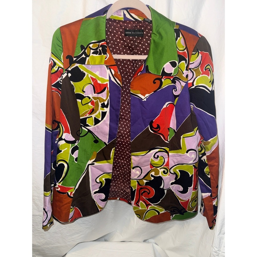 Dana Buchman Abstract Psychedelic Print Blazer Jacket Multi-Color Vintage Size10